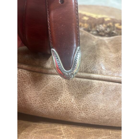 Brighton Leather Belt Western Engraved Silver Buckle Set Style 9A207 Size 32 ML - Picture 7 of 9